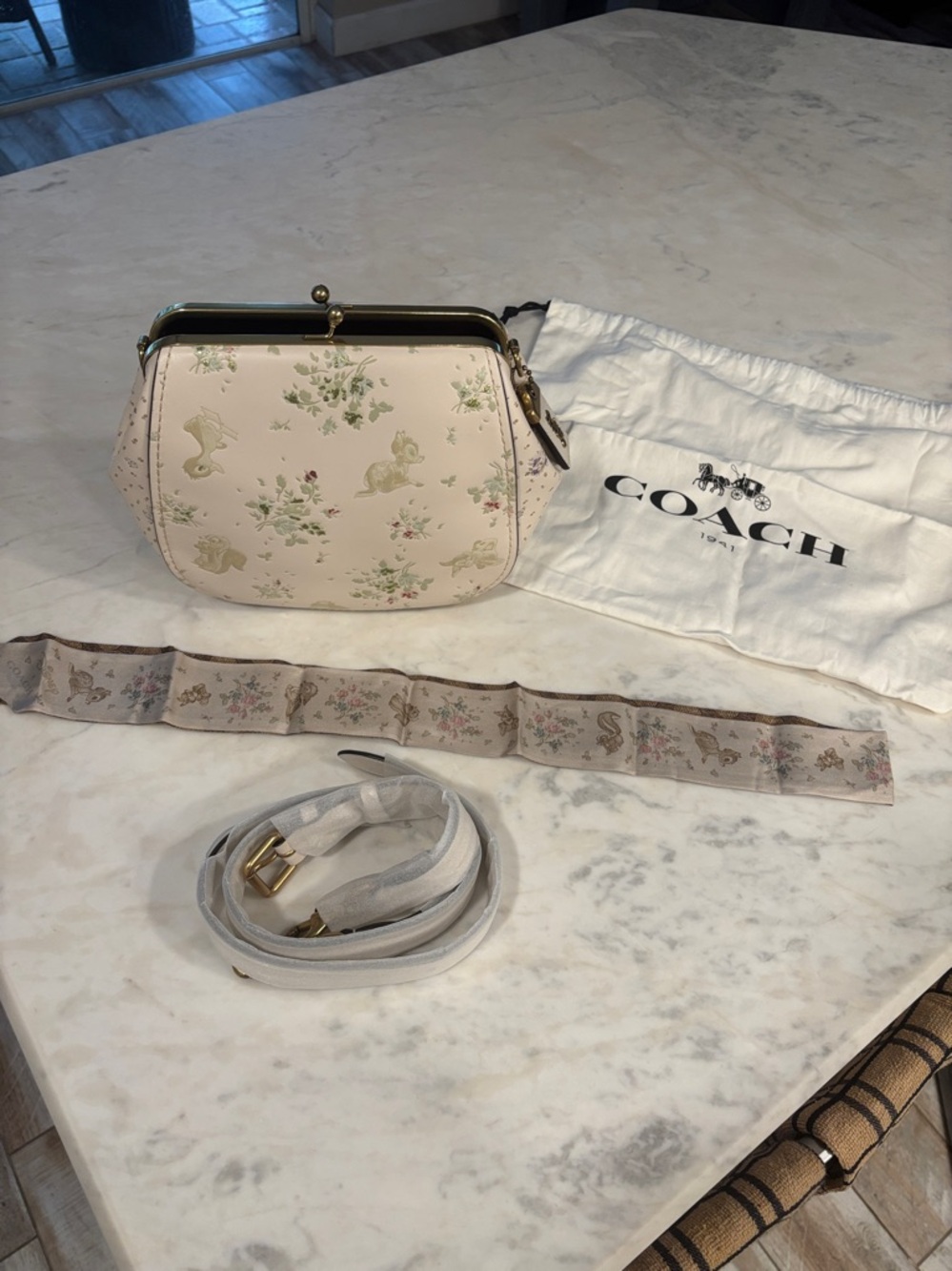 Coach X Disney Bambi saddle kisslock bag with matching scarf Rare